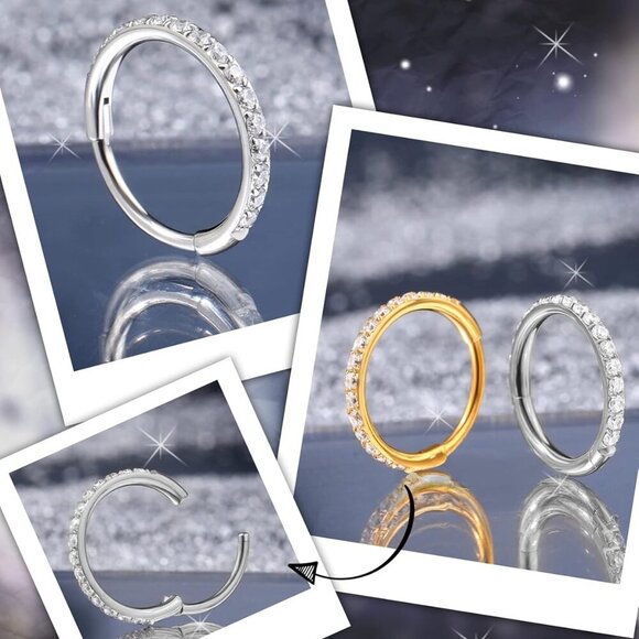 Shiny 20G Hinged Segment Nose Hoop - Stunning CZ Design in Silver Steel - Picture 3 of 9